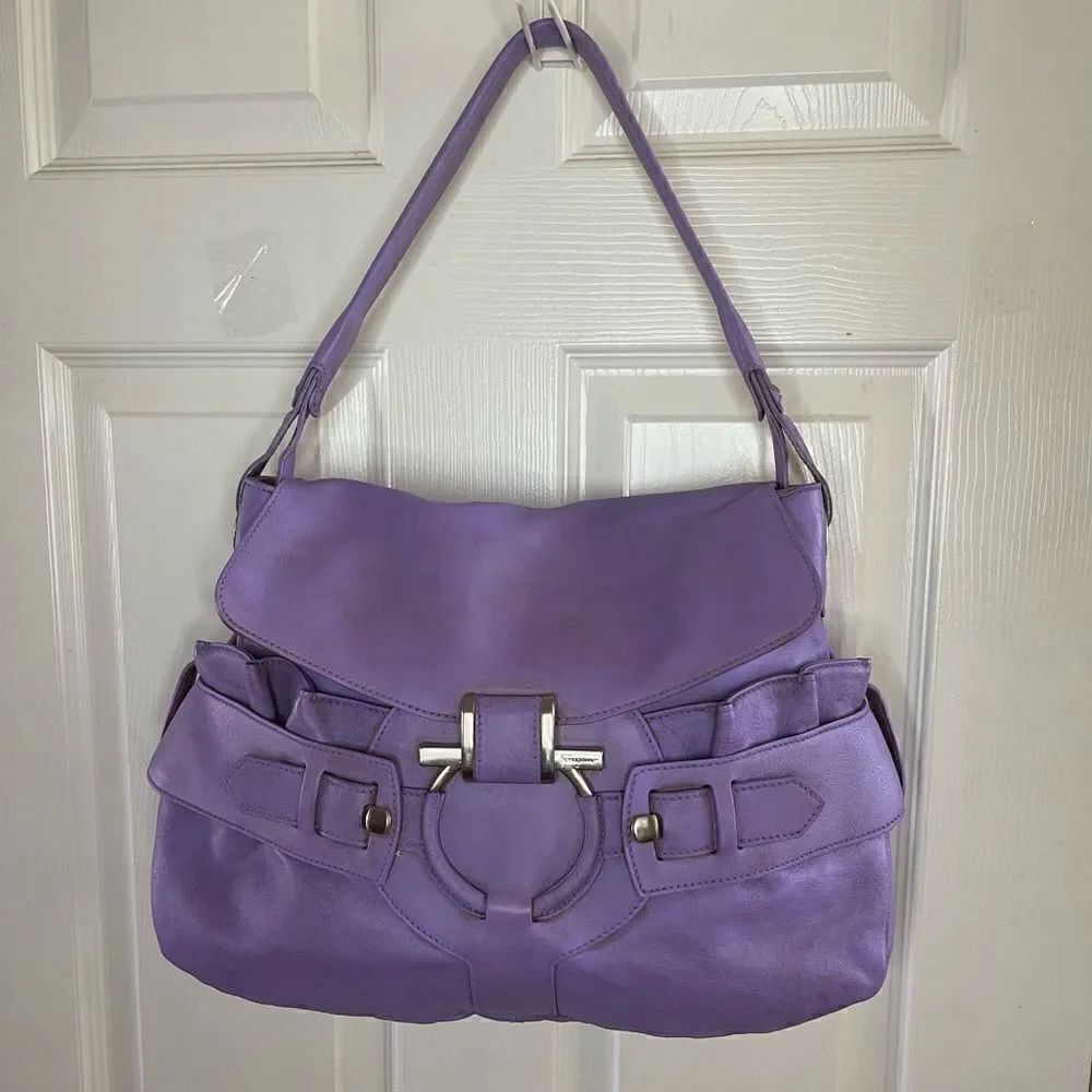 Salvatore Ferragamo leather purple large shoulder bag with silver tone hardwares